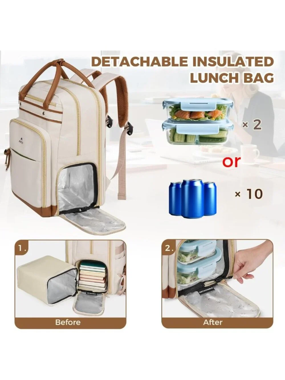 Stylish Teacher Backpack with Lunch Compartment, Fits 15.6